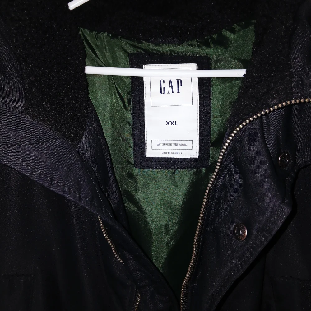 GAP Black Men's Coat with Imitation Fur Hood